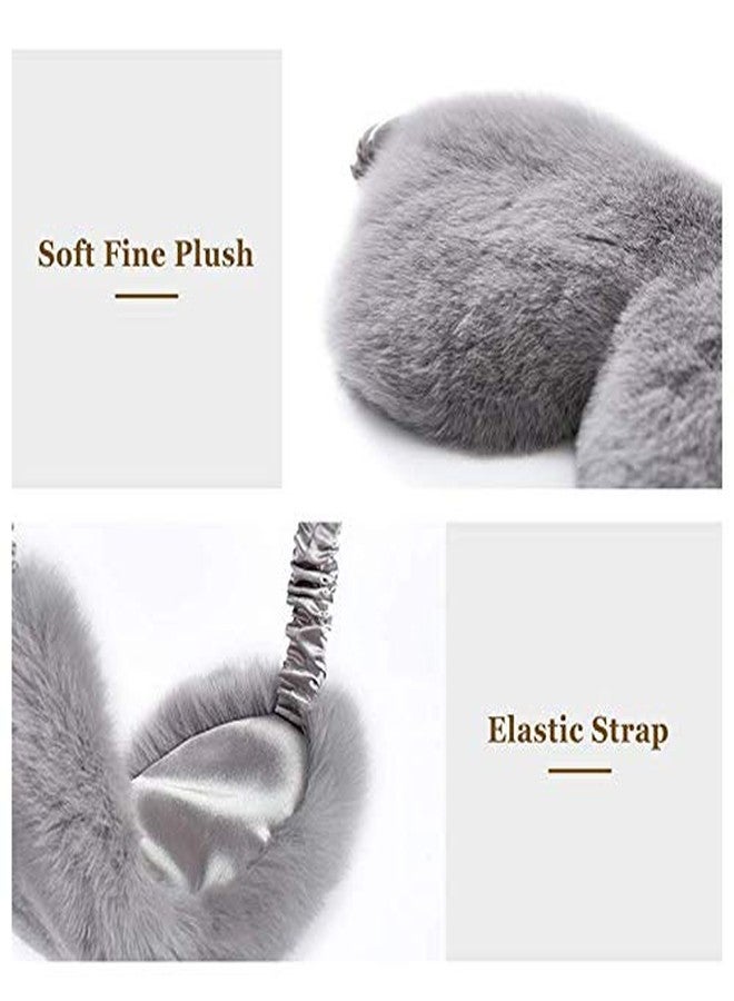EleCharm New Faux Fur Eye Mask 2PCS Soft Smooth Plush Satin Nap Eye Cover Sleeping Blindfold (Grey White - Image 3
