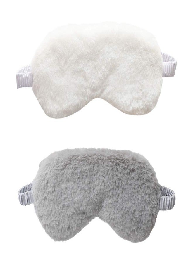 EleCharm New Faux Fur Eye Mask 2PCS Soft Smooth Plush Satin Nap Eye Cover Sleeping Blindfold (Grey White - Image 1