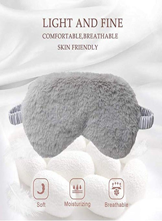 EleCharm New Faux Fur Eye Mask 2PCS Soft Smooth Plush Satin Nap Eye Cover Sleeping Blindfold (Grey White - Image 2