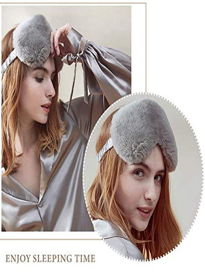 EleCharm New Faux Fur Eye Mask 2PCS Soft Smooth Plush Satin Nap Eye Cover Sleeping Blindfold (Grey White - Image 4