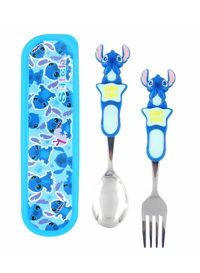 Disney Stitch Flatware Tableware Cutlery Utensil Set for Boys Girls Kids Children – Stainless Steel Fork Spoon Portable Case, 2 pieces - Image 1