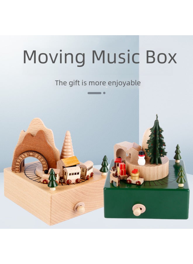 Classical Music Box Hand-cranked Wooden Music Box A Swallowtail Design Perfect For Collectors Lovers-Color:Log Color Christmas - Image 1