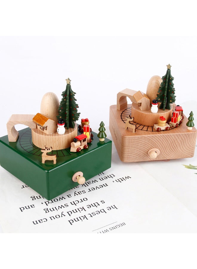 Classical Music Box Hand-cranked Wooden Music Box A Swallowtail Design Perfect For Collectors Lovers-Color:Log Color Christmas - Image 2