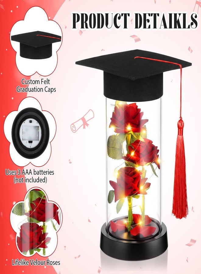 Threehoney 2026 Graduation Rose in Dome with LED Light and Grad Cap, Light up Artificial Red Rose in Shatterproof Clear Dome, Class of 2026 High School College Grad Gifts with Window Box - Image 3