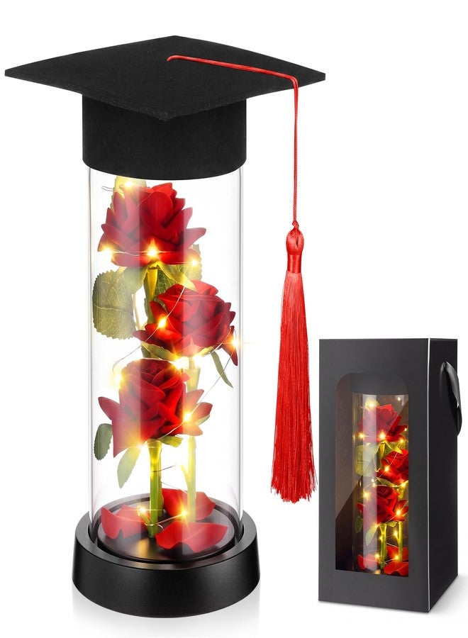 Threehoney 2026 Graduation Rose in Dome with LED Light and Grad Cap, Light up Artificial Red Rose in Shatterproof Clear Dome, Class of 2026 High School College Grad Gifts with Window Box - Image 1