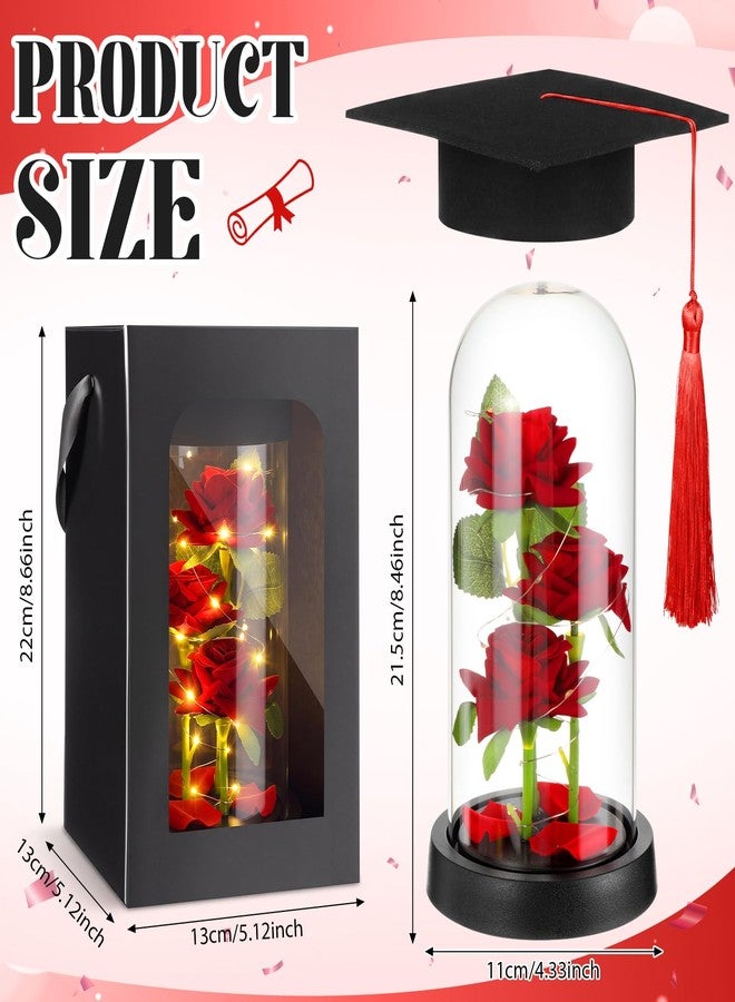 Threehoney 2026 Graduation Rose in Dome with LED Light and Grad Cap, Light up Artificial Red Rose in Shatterproof Clear Dome, Class of 2026 High School College Grad Gifts with Window Box - Image 2