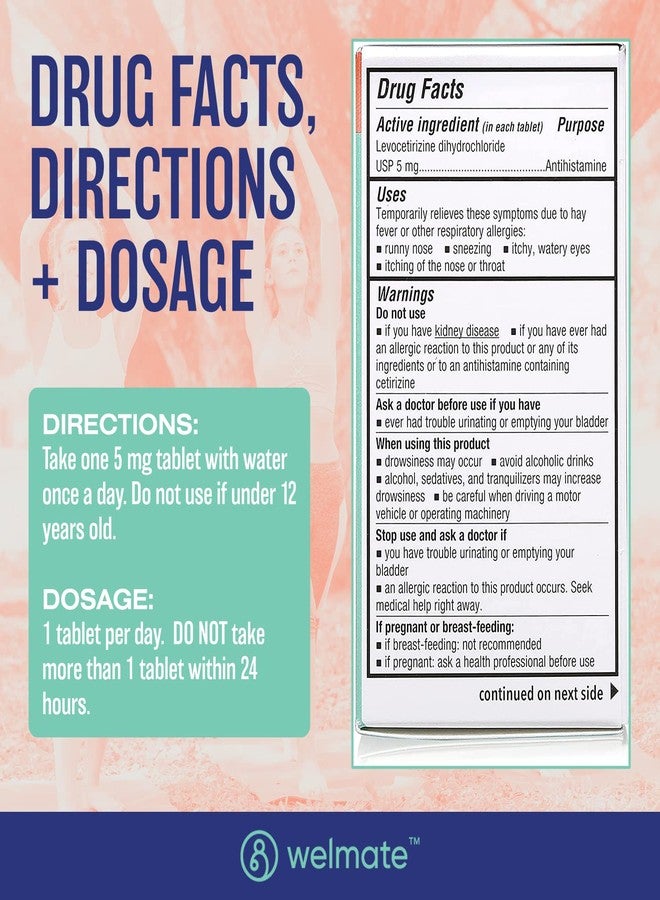 WELMATE - Levocetirizine Dihydrochloride 5mg (180 ct) - Allergy Medicine - 24 Hours - Antihistamine - Allergy Pills - Over-the-Counter Medication - Image 5