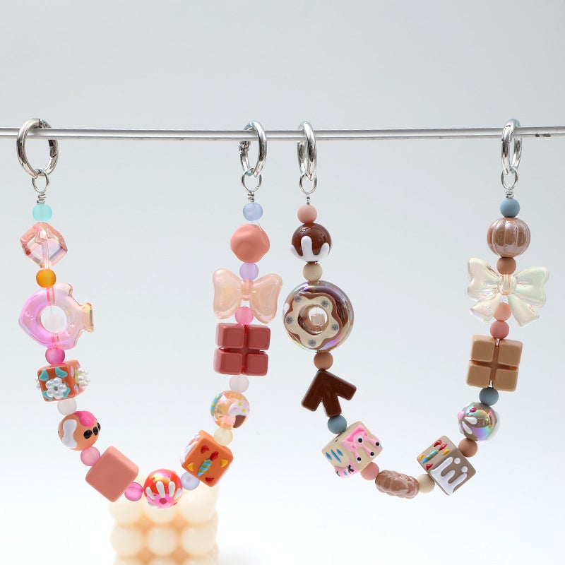 202 hand-painted beads mobile phone chain combination cartoon Sanrio double buckle mobile phone back clip chain handmade beaded acrylic - Image 2