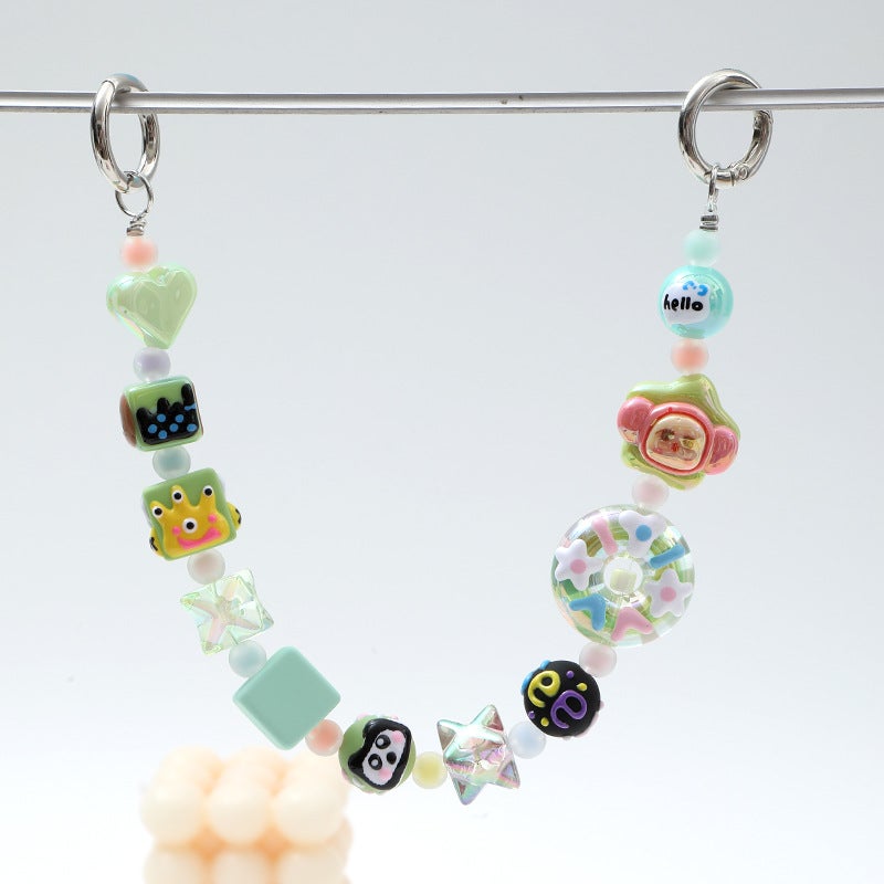 202 hand-painted beads mobile phone chain combination cartoon Sanrio double buckle mobile phone back clip chain handmade beaded acrylic - Image 1