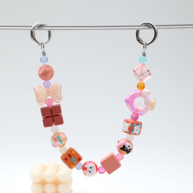 202 hand-painted beads mobile phone chain combination cartoon Sanrio double buckle mobile phone back clip chain handmade beaded acrylic - Image 4