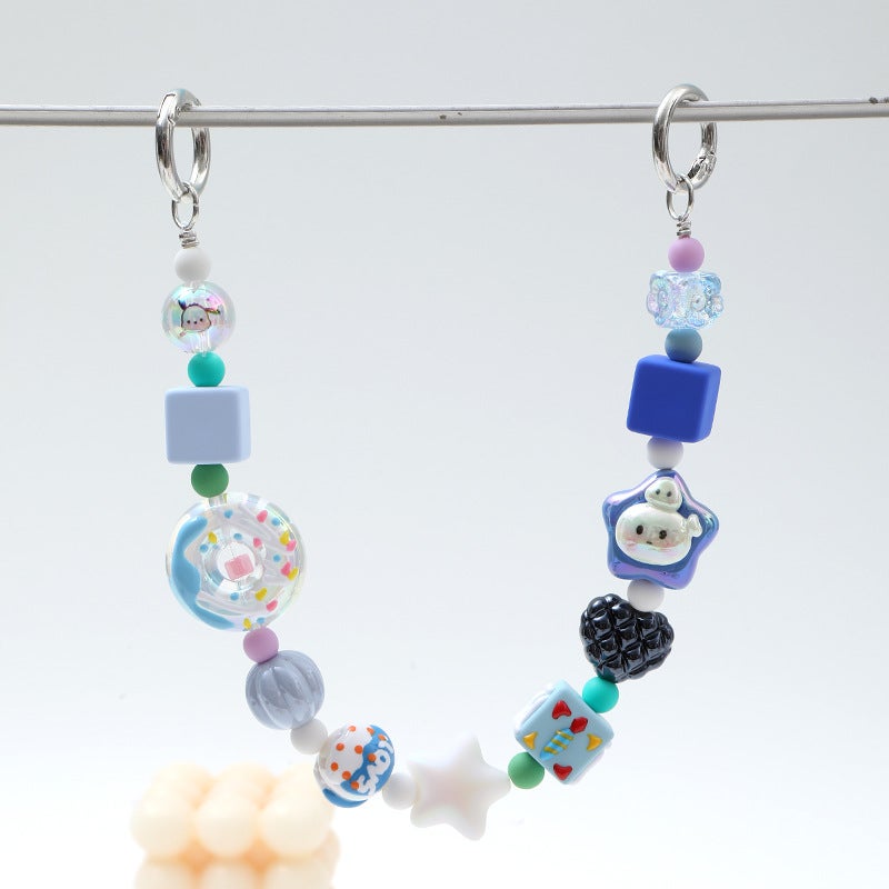 202 hand-painted beads mobile phone chain combination cartoon Sanrio double buckle mobile phone back clip chain handmade beaded acrylic - Image 5