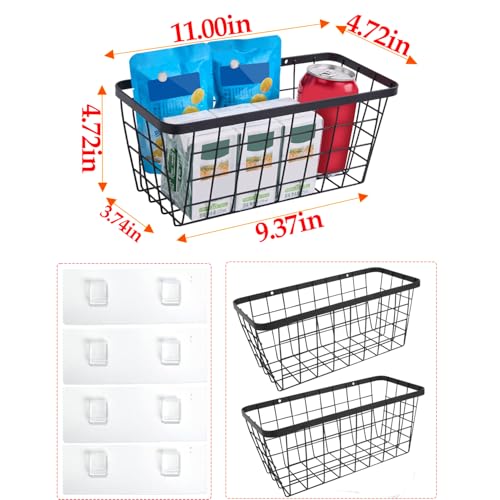 LeleCAT 2 Pack Hanging Wall Basket Organizer Over the Cabinet Door Wire Baskets for Organizing -Space-Saving Hanging Baskets for Organizing Wall Mount Storage,No Drilling Adhesive Wall Storage Basket, Black - Image 2