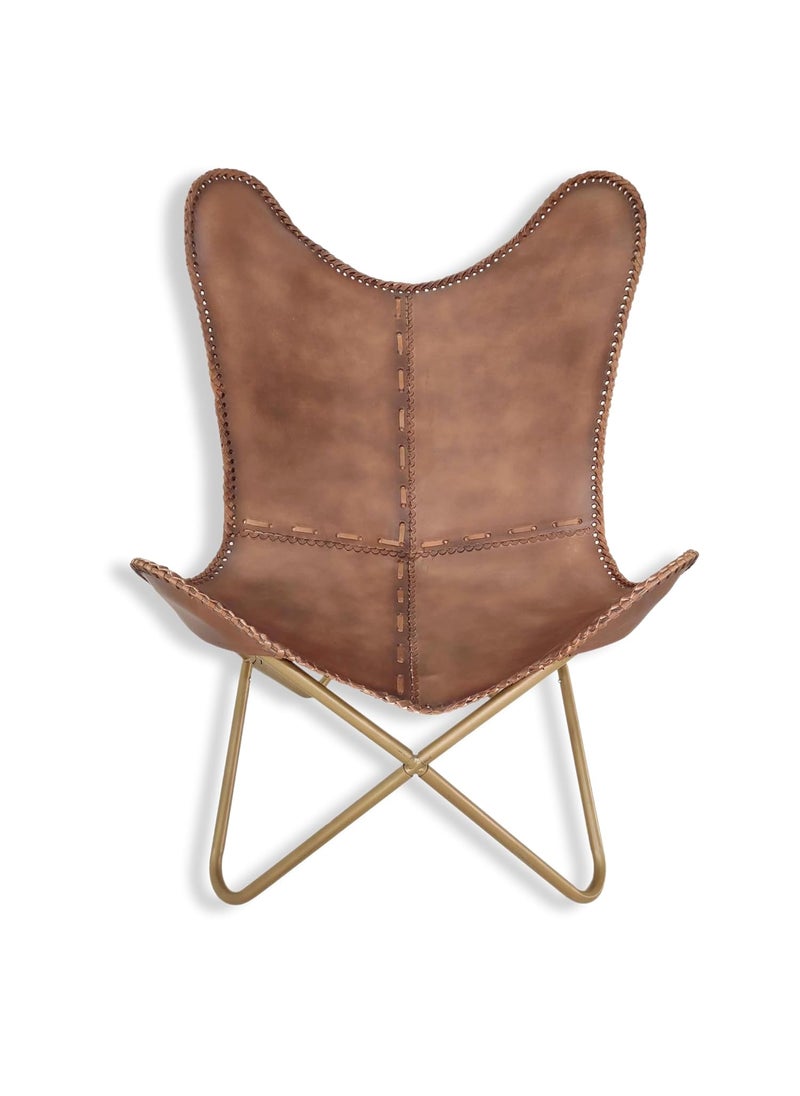 THE CHARMIKA THE CHARMIKA Premium Outdoor Chair Lounge Chair Genuine Leather Relaxing Chair Brown Leather Chair Beach Chair HomeOffice Chair Vintage Style Chair Arm Rest Chair TC112 