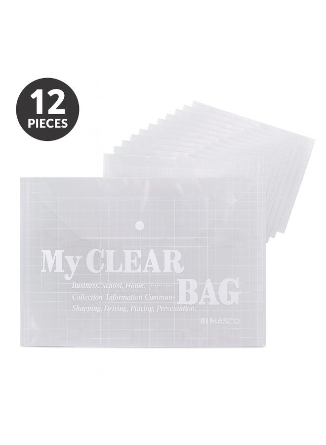 MASCO A4 Clear Document Folder, 12 Pieces Transparent File Bags with Snap Button Closure - Image 1