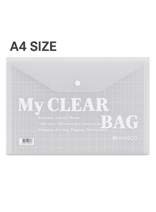 MASCO A4 Clear Document Folder, 12 Pieces Transparent File Bags with Snap Button Closure - Image 3