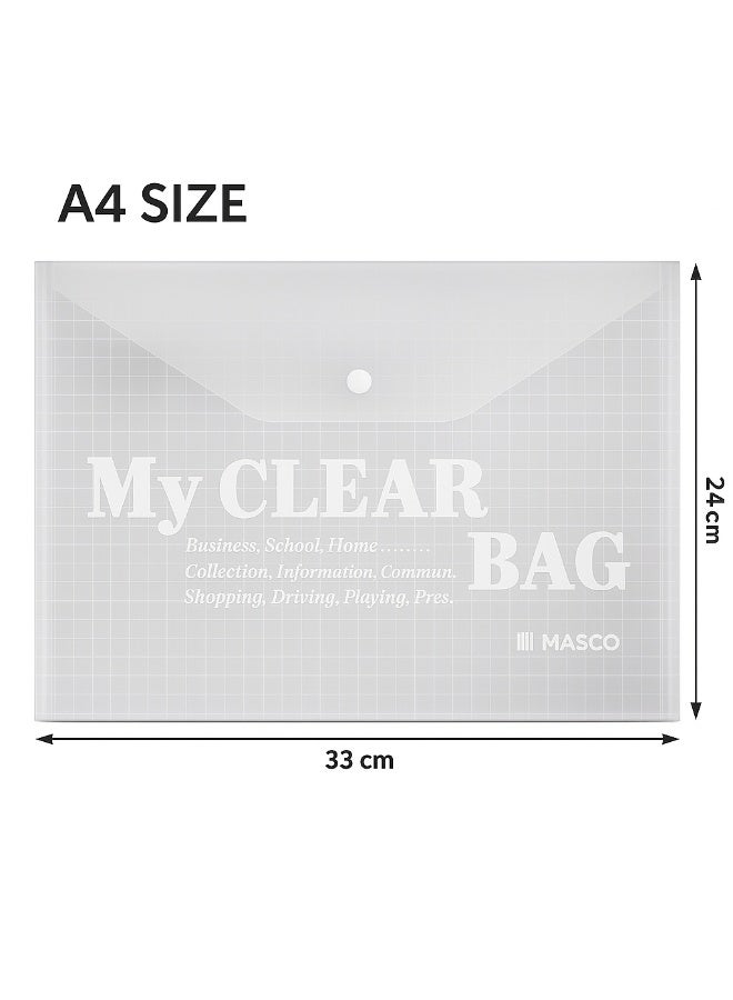 MASCO A4 Clear Document Folder, 12 Pieces Transparent File Bags with Snap Button Closure - Image 2