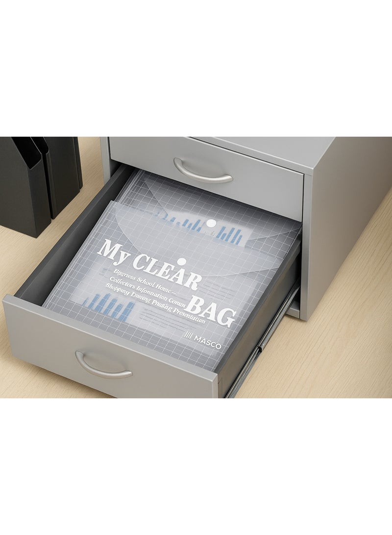 MASCO A4 Clear Document Folder, 12 Pieces Transparent File Bags with Snap Button Closure - Image 4
