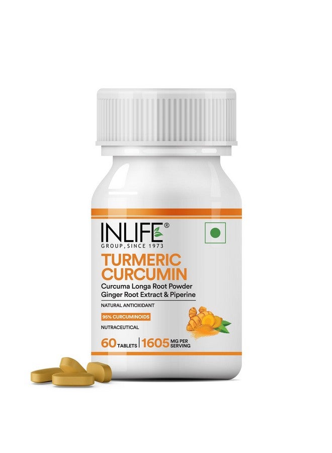 Inlife أقراص إنلايف الكركمين مع البيبيرين | 95% كركومينويد مع مسحوق جذر الكركم | مضاد للأكسدة ومضاد للالتهابات | مستخلص الكركم والزنجبيل، 1605 ملغ - 60 قرص (عبوة من 1) - Image 1