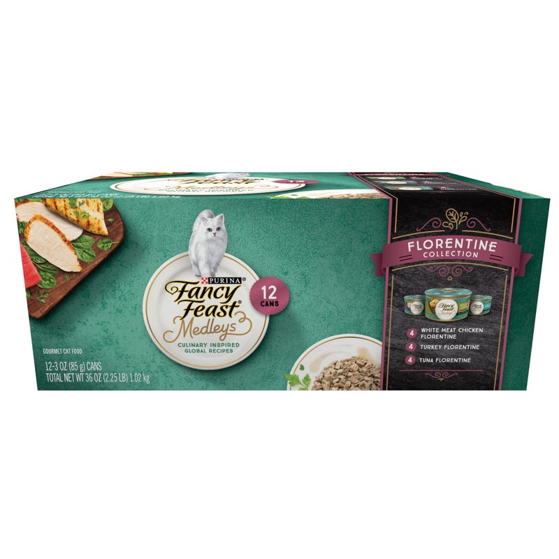 Fancy Feast Purina Fancy Feast Wet Cat Food Medleys Florentine Wet Cat Food Variety Pack - (2 Packs of 12) 3 oz. Cans - Image 1