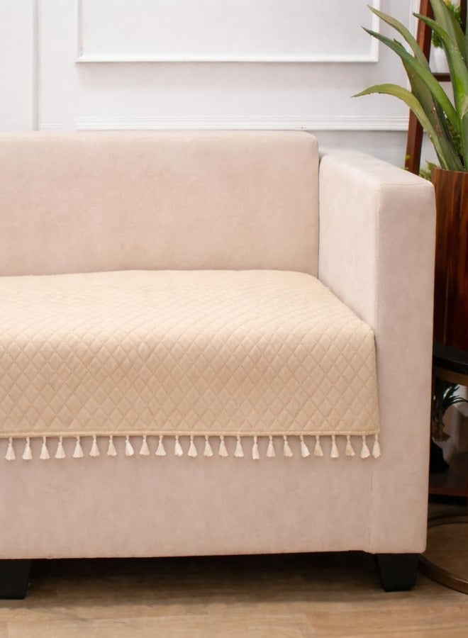 STITCHNEST غطاء أريكة مخملي مبطن من ستيتشنست، يتسع لأربعة أشخاص، مزين بشرابات | واقي أريكة بيج أنيق لغرفة المعيشة | ناعم وقابل للغسل | مثالي لإضفاء لمسة جمالية على ديكور غرفة المعيشة - Image 3