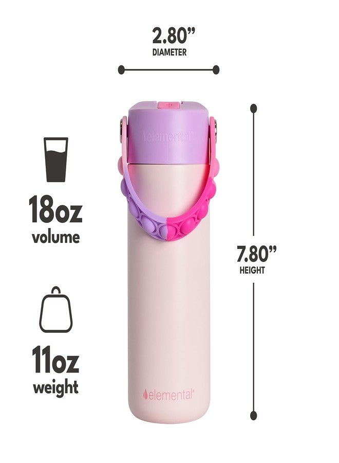 Elemental Insulated Kids Water Bottle, Stainless Steel Water Bottle with Straw Lid & Stress Reliever Pop-It Handle, Leak-Proof Water Bottles for School, Travelling and Sports, 18oz - Pink Tie Dye - Image 2