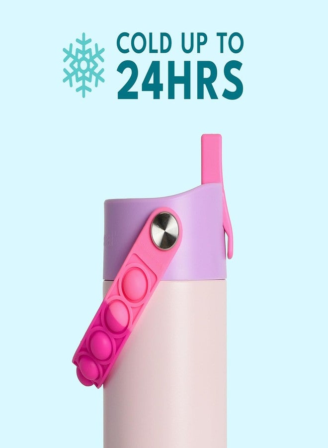 Elemental Insulated Kids Water Bottle, Stainless Steel Water Bottle with Straw Lid & Stress Reliever Pop-It Handle, Leak-Proof Water Bottles for School, Travelling and Sports, 18oz - Pink Tie Dye - Image 3