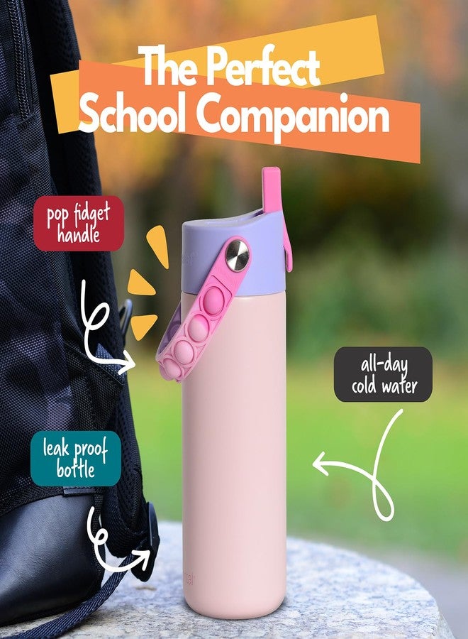 Elemental Insulated Kids Water Bottle, Stainless Steel Water Bottle with Straw Lid & Stress Reliever Pop-It Handle, Leak-Proof Water Bottles for School, Travelling and Sports, 18oz - Pink Tie Dye - Image 4