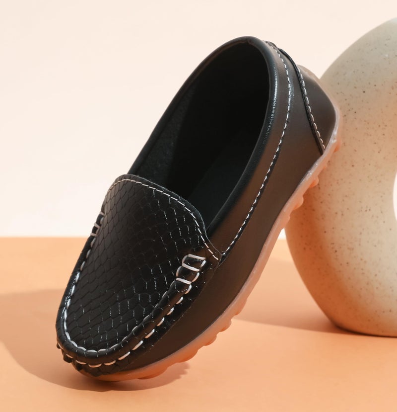 LONSOEN Toddler/Little Kid Boys Girls Soft Synthetic Leather Loafer Slip-On Boat-Dress Shoes/Sneakers,Black,SHF103 CN25 - Image 4