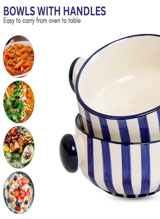 Freakway 'Blue Strip' Ceramic Bowls Set of 2 Pieces - 360 ML Each for Serving Snacks, Salads, Soups, Dal, Fruits & Pasta | BPA & Lead-Free | Microwave & Dishwasher Safe Soup Bowl - Blue - Image 5