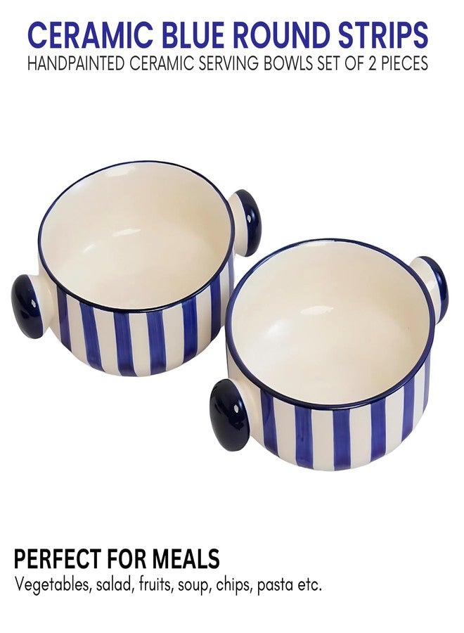 Freakway 'Blue Strip' Ceramic Bowls Set of 2 Pieces - 360 ML Each for Serving Snacks, Salads, Soups, Dal, Fruits & Pasta | BPA & Lead-Free | Microwave & Dishwasher Safe Soup Bowl - Blue - Image 4
