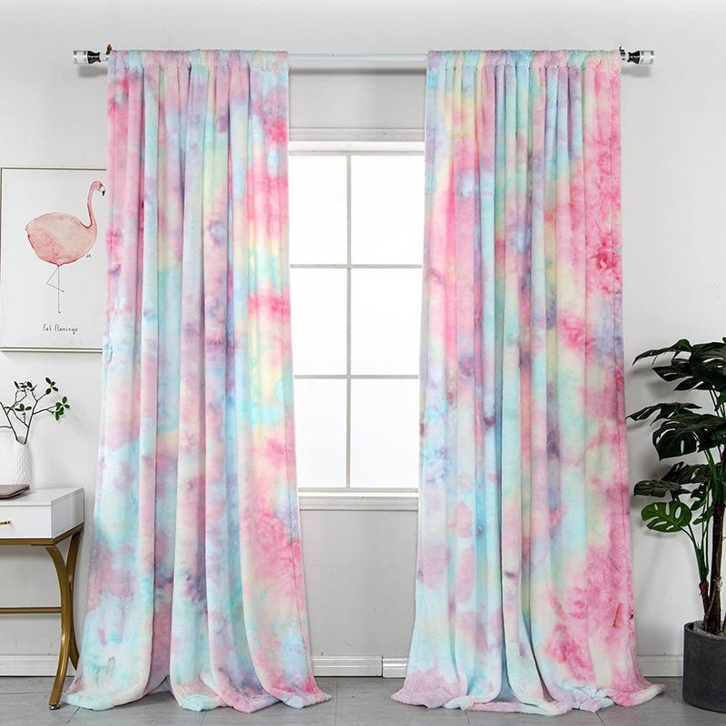 Amidoudou Amidoudou 1 Panel Plush Cute Curtain for Girls Bedroom SemiBlackout Rainbow Curtain Colorful 66x90 Inch 