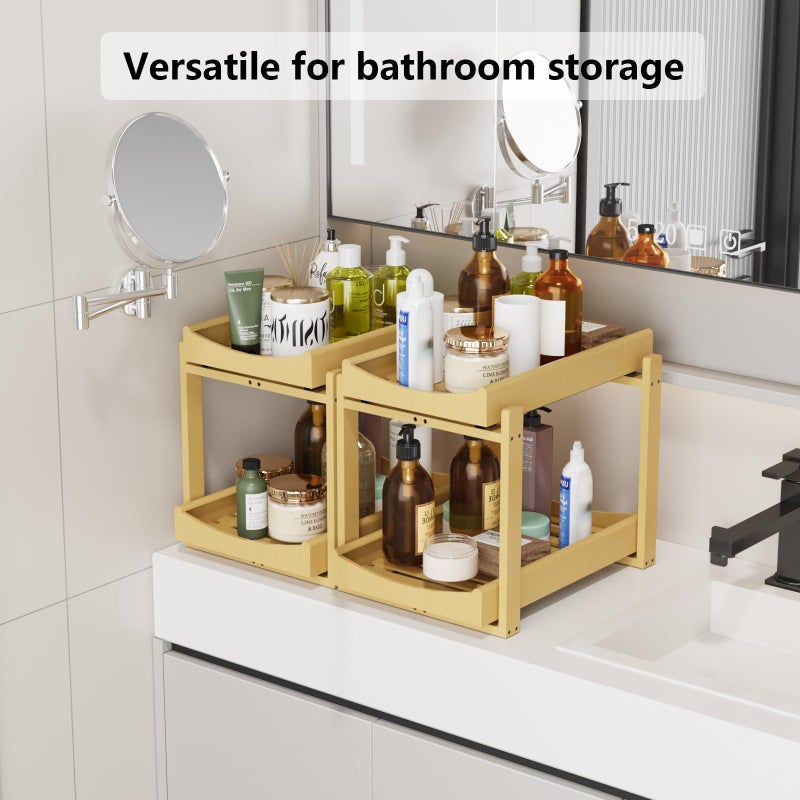 Wisuce Essentials Bamboo Under Sink Organizer Adjustable Height 2 Tier Bathroom Organizer Pull Out Cabinet Storage Kitchen Heave Duty Wood Slide Ou Shelf for Kitchen Bathroom (Black, 2 Packs) (Nature, 2 Packs) - Image 5