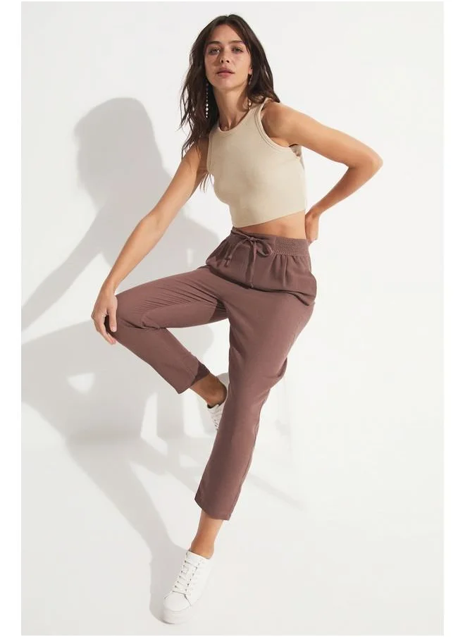 JUNE June Elastic Waist Trouser Brown