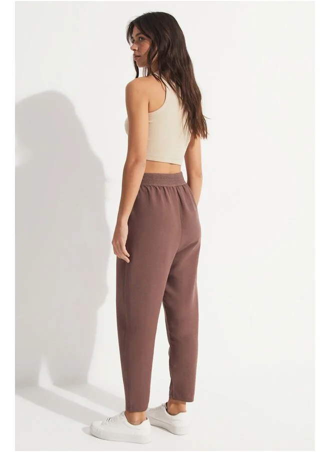 JUNE June Elastic Waist Trouser Brown