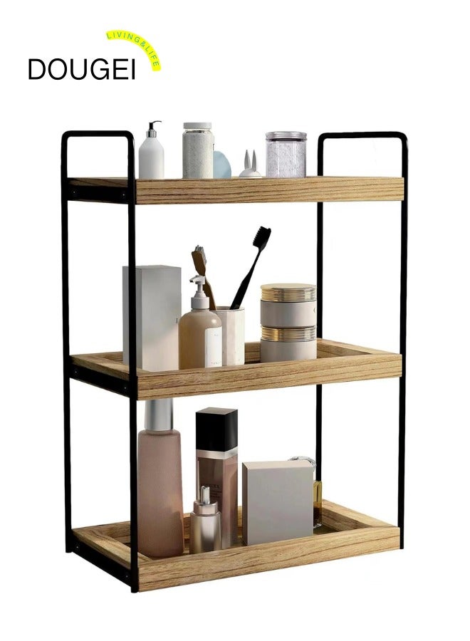 DOUGEI 3-Tier Countertop Organizer for Bathroom Counter Stylish Wood Bathroom Vanity Organizer Shelf Storage - The Perfect Addition to Your Bathroom Counter Decor - Image 1