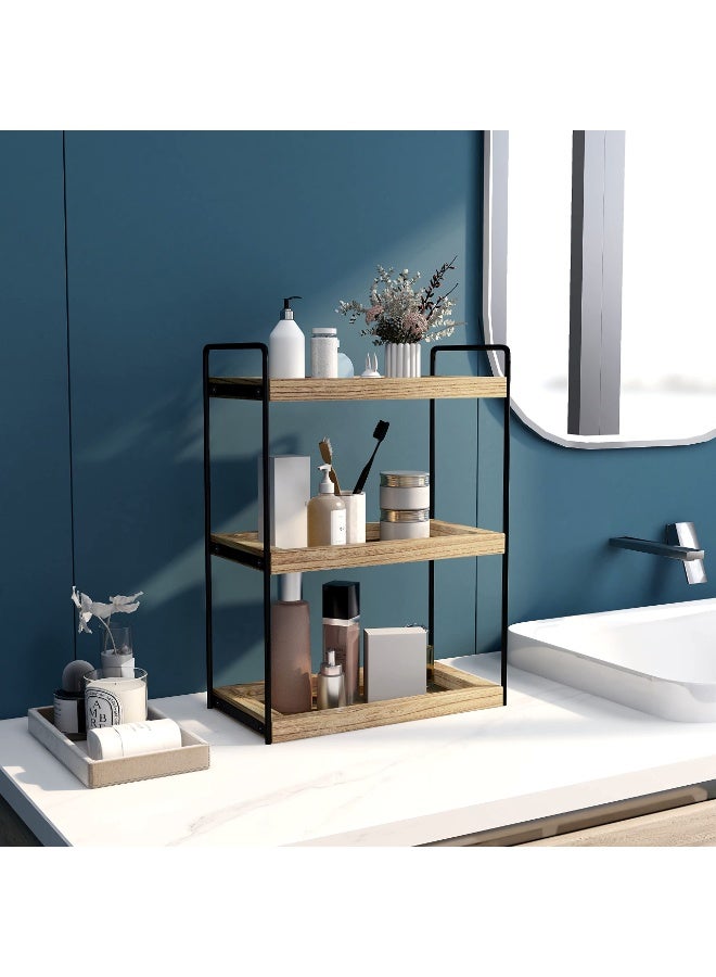 DOUGEI 3-Tier Countertop Organizer for Bathroom Counter Stylish Wood Bathroom Vanity Organizer Shelf Storage - The Perfect Addition to Your Bathroom Counter Decor - Image 2