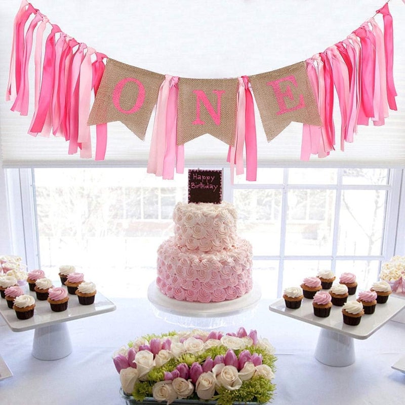 klarako Birthday Banner Baby 1st Birthday Highchair Banner Bunting Personalised First One Year Old for Kids Decoration for Boy Girl Birthday Party - Image 2