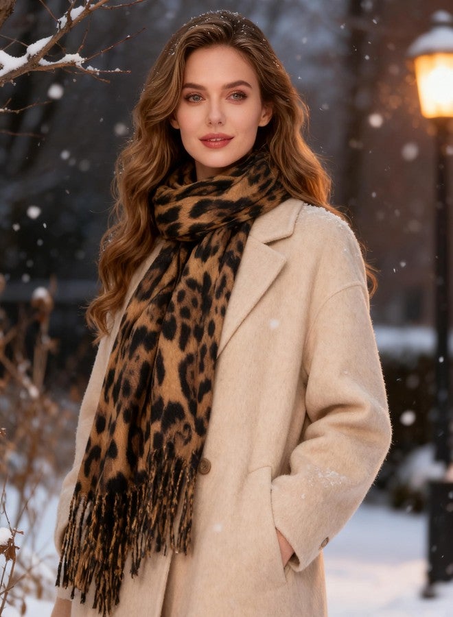 Mealah Women Leopard Print Shawl Scarf - Fashion Winter-Soft Cheetah Tassel Warm Long Scarves Cold Weather Wraps - Image 4