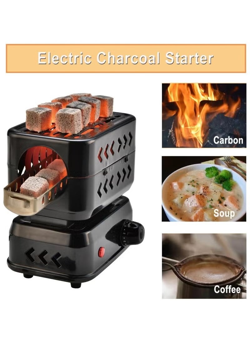 3D Multipurpose Turbo Charcoal Burner, Multipurpose Electric Charcoal Burner, Coconut Charcoal Starter, 2 Heating Zones with Removable Stainless Steel Tongs, 1200W High Performance Cube Coil Burner