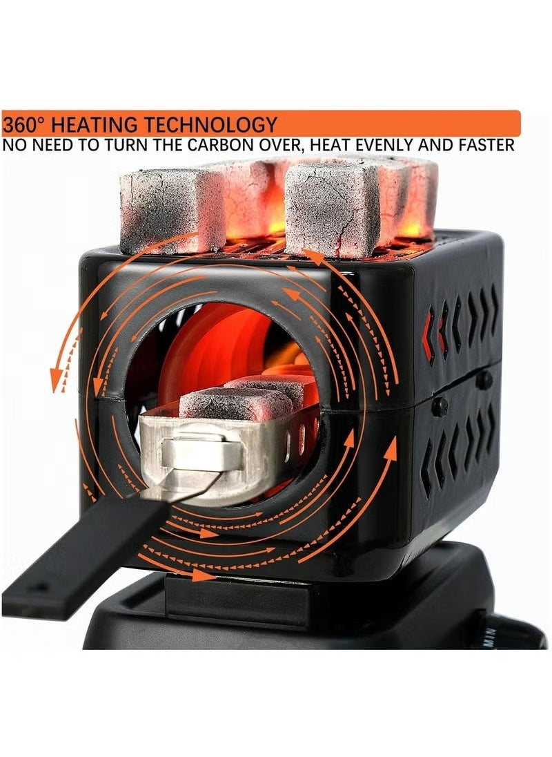 3D Multipurpose Turbo Charcoal Burner, Multipurpose Electric Charcoal Burner, Coconut Charcoal Starter, 2 Heating Zones with Removable Stainless Steel Tongs, 1200W High Performance Cube Coil Burner
