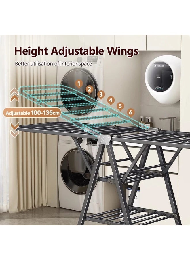 Multifunction Foldable Clothes Drying Rack,Carbon Steel Indoor Outdoor Hanging Rack,Heavy Duty Windproof Floor Laundry Rack,for Balcony Landed Property Backyard - Image 5
