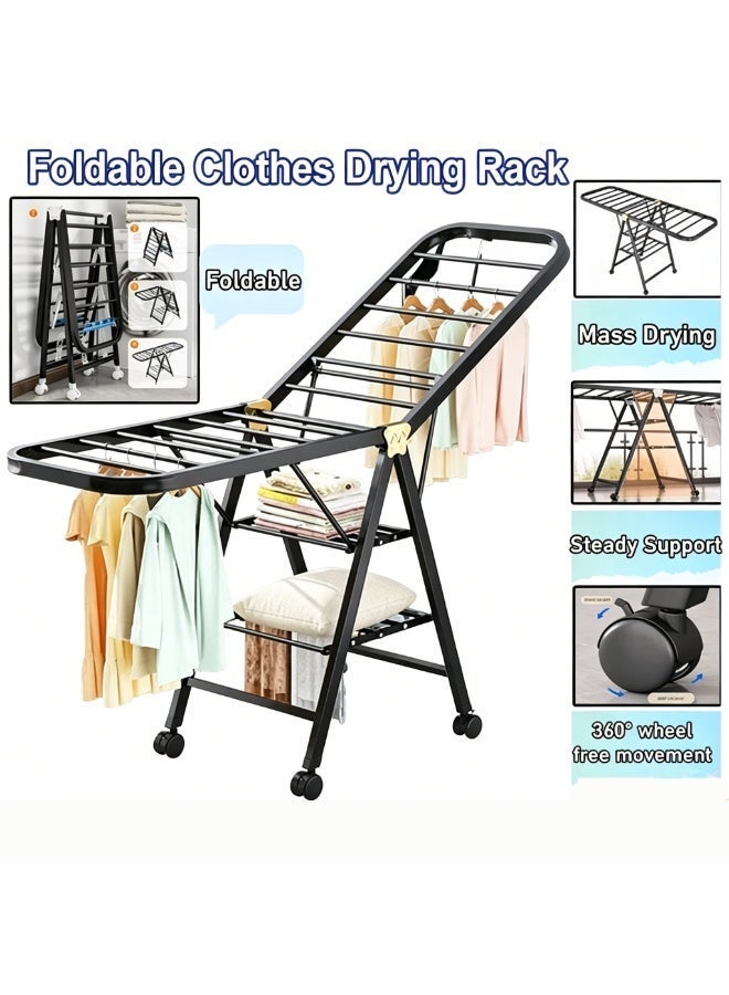 Multifunction Foldable Clothes Drying Rack,Carbon Steel Indoor Outdoor Hanging Rack,Heavy Duty Windproof Floor Laundry Rack,for Balcony Landed Property Backyard - Image 1