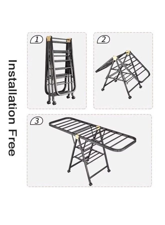Multifunction Foldable Clothes Drying Rack,Carbon Steel Indoor Outdoor Hanging Rack,Heavy Duty Windproof Floor Laundry Rack,for Balcony Landed Property Backyard - Image 3