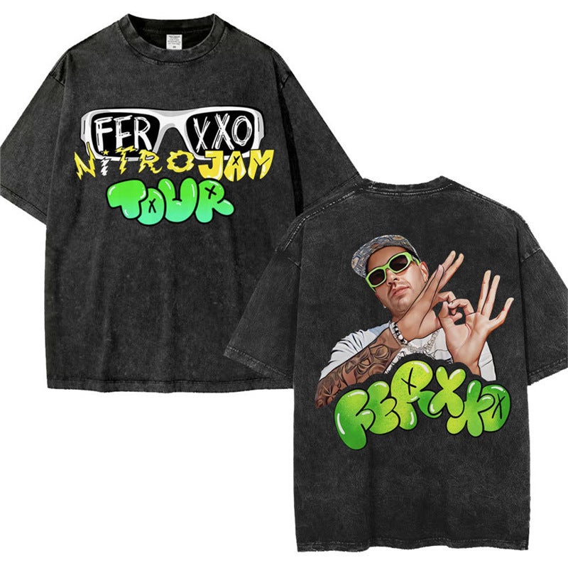 Feid Ferxxo World Tour 2024 Retro Washed T Shirt Men Women 9 - Image 1