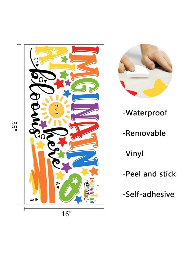 Mfault Imagination Blooms Here Kids Playroom Classroom Wall Decals Stickers, Watercolor Sun Star Baby Boys Girls Nursery Decoration Bedroom Art, Neutral Preschool Toddlers Daycare Room Decor - Image 2