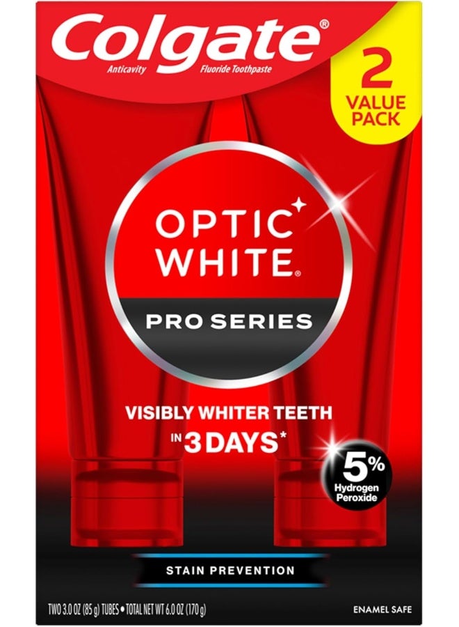 Colgate معجون أسنان كولجيت أوبتيك وايت برو سيريز لتبييض الأسنان مع 5% بيروكسيد الهيدروجين، منع البقع، 3 أونصات، عبوة 2 - Image 1