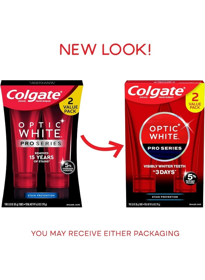 Colgate معجون أسنان كولجيت أوبتيك وايت برو سيريز لتبييض الأسنان مع 5% بيروكسيد الهيدروجين، منع البقع، 3 أونصات، عبوة 2 - Image 2