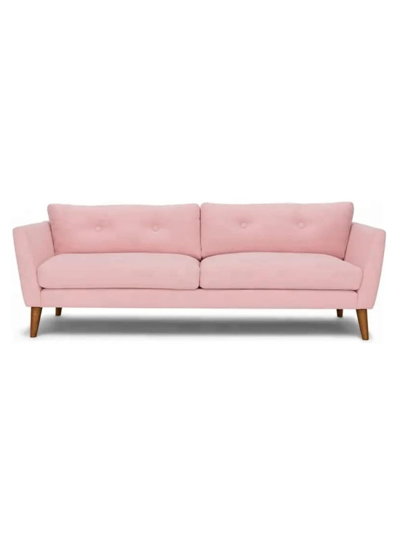Lota Modern  Luxurious  Upholstered Fabric Home + Office Sofa Modern Lounge Spot Contemporary Style Couch Cherry-Stained Wood Legs 3 seater (PINK)