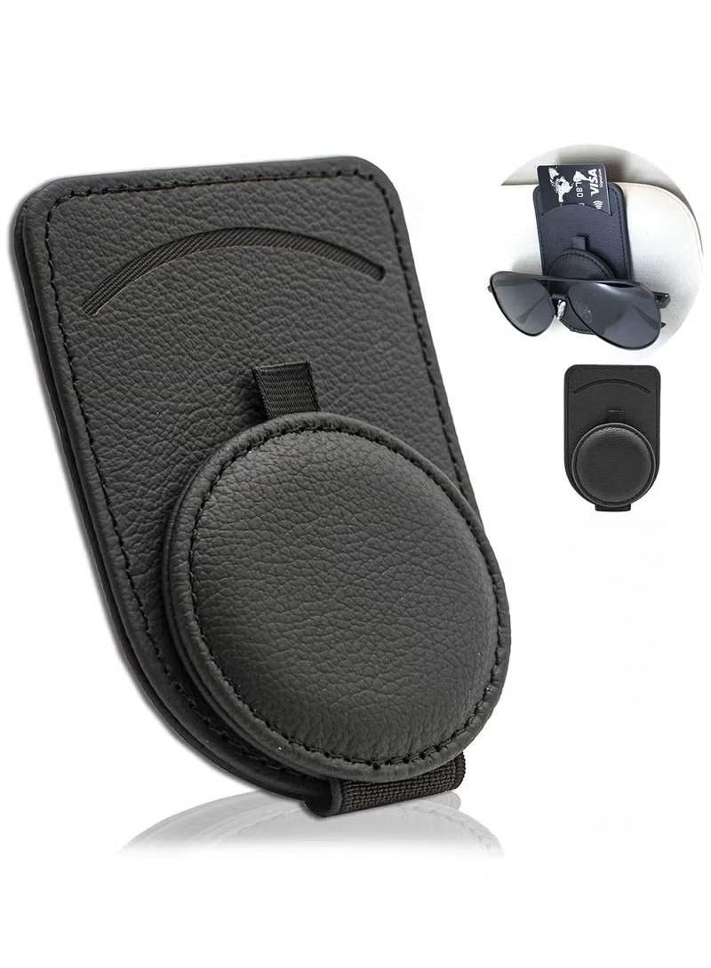 Generic Sunglass Holder for Car Visor Leather Sun Glasses Clip Universal Auto Eyeglass Mount with Card Clip  - Image 1