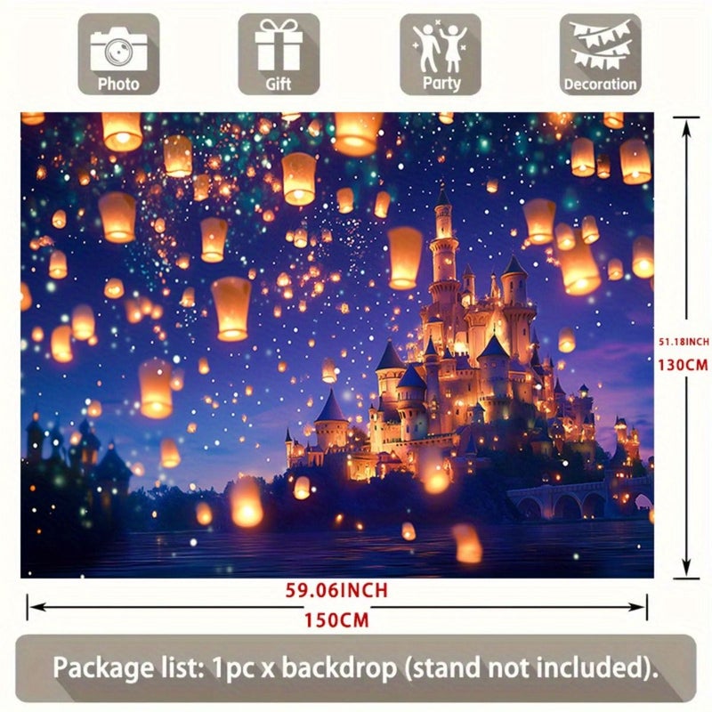 A 130X150cm Enchanted Night Castle Backdrop With Floating Lanterns Glowing Tale Princess Castle Birthday Party Decor Wedding Diwali New Year Magical Photo Background Durable - Image 5